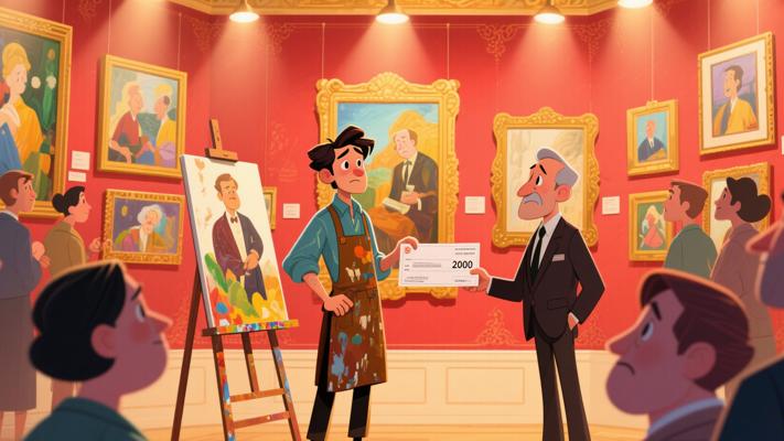 青年画家遭赖账后逆袭让富人花二十万买画