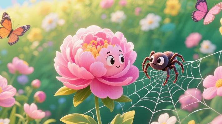 蜘蛛与牡丹谈论善恶造就不同境遇的故事