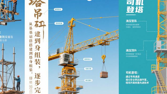 天才发明的高耸塔吊安装运作升高及司机登塔揭秘