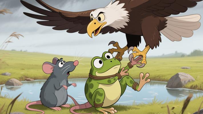 老鼠说青蛙坏话遭报复却同葬鹰腹的故事