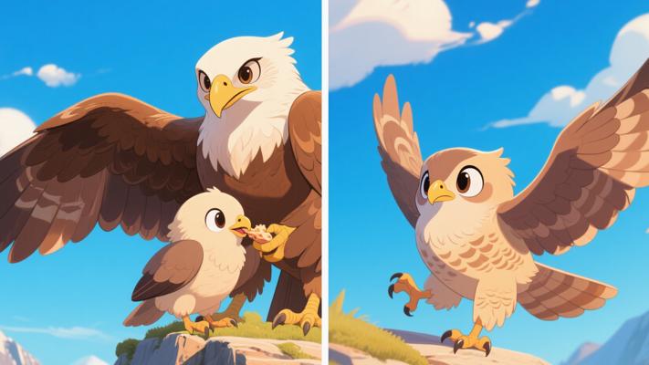 山鹰妈妈因应小山鹰成长调整教育方式的故事