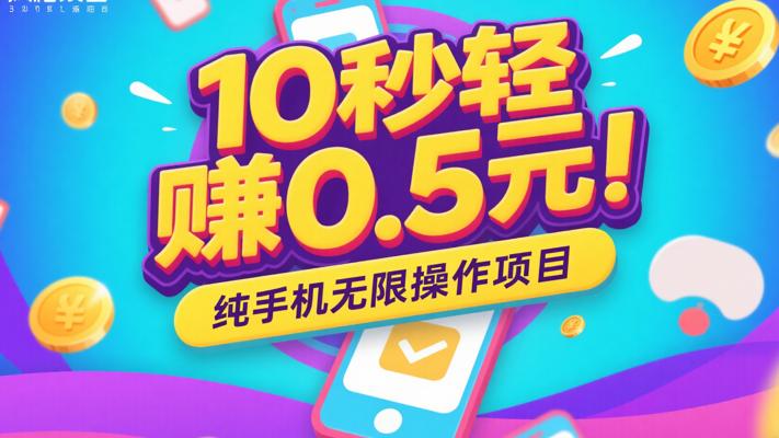 10秒轻松赚0.5元！纯手机无限操作项目