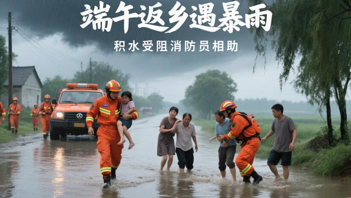 端午返乡遇暴雨积水受阻终得消防员相助记