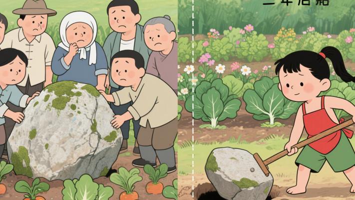 菜园大石头因被外表蒙骗多年终被轻易移除