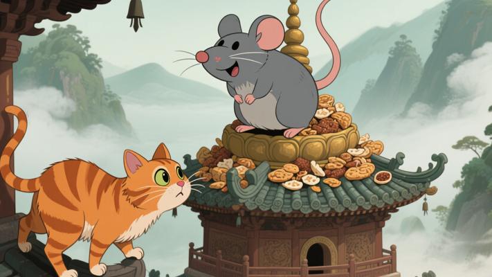 佛塔顶安家老鼠被野猫揭穿的故事