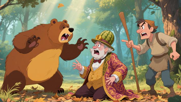 财主遇熊被长工救下后反遭责骂的故事