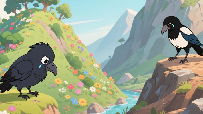 乌鸦与喜鹊互换山头后陷入后悔的心态故事