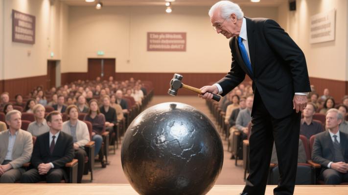 推销大师用小锤敲铁球揭示成功需耐心的故事