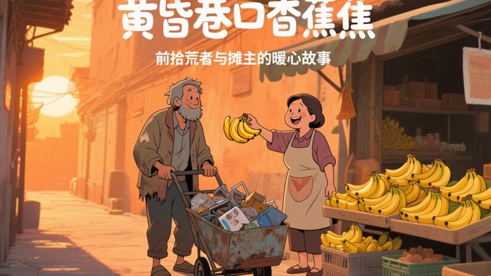黄昏巷口香蕉摊前拾荒者与摊主的暖心故事