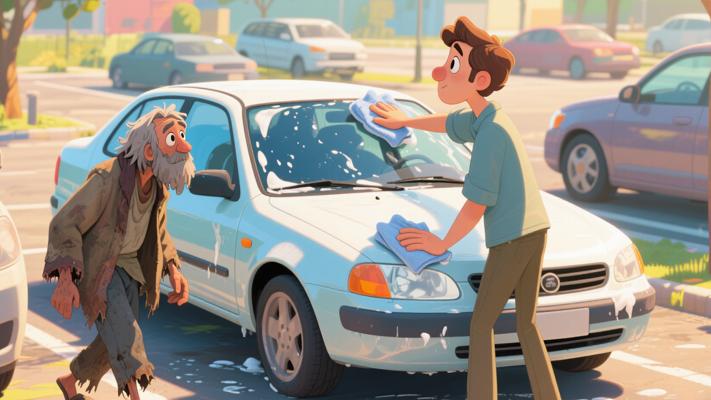 擦车时遇流浪汉领悟我们都需要帮助的真谛