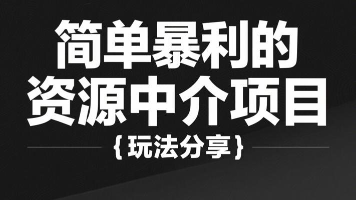 简单暴利的资源中介项目玩法分享