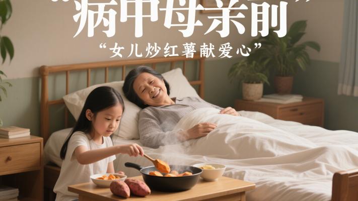病中母亲前女儿初次尝试炒制红薯献爱心记