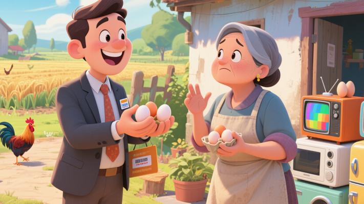 推销员智取农妇信任用鸡蛋敲开电器销路