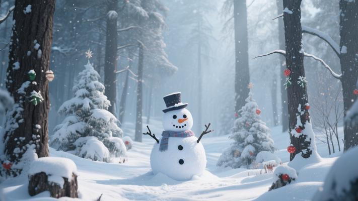 人工智能生成冬季森林雪人装饰高清素材镜头