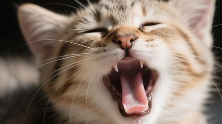 小猫慵懒打哈欠的高清特写镜头素材