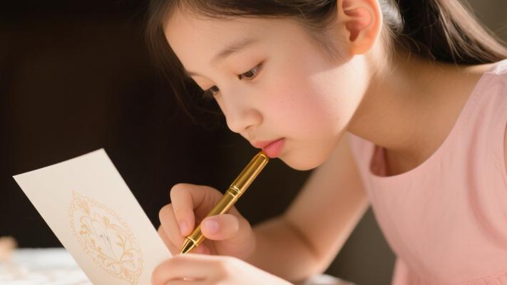 情人节女孩装饰卡片亲吻并标记的高清素材镜头