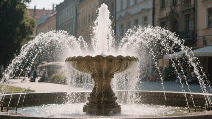 垂直镜头利沃夫美丽喷泉景观素材