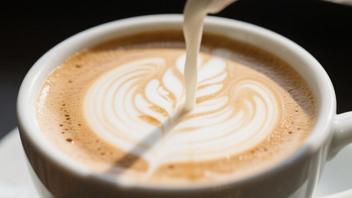 牛奶与咖啡融合的拿铁艺术高清素材镜头