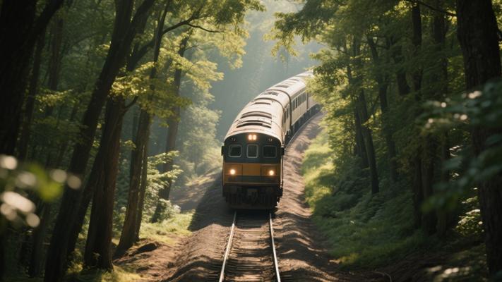 树林中火车驶过垂直镜头高清素材