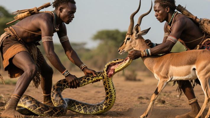 猎人族传奇：非洲巴卡部落猎巨蟒取羚羊全过程