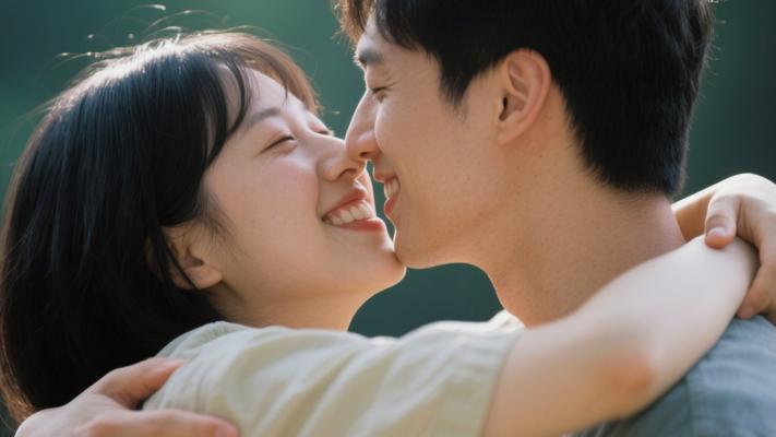 高清幸福情侣亲吻拥抱特写浪漫镜头素材