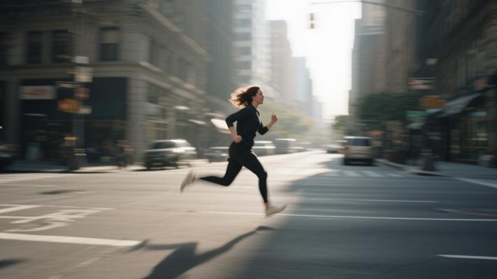 城市中女人奔跑的电影感生活方式镜头