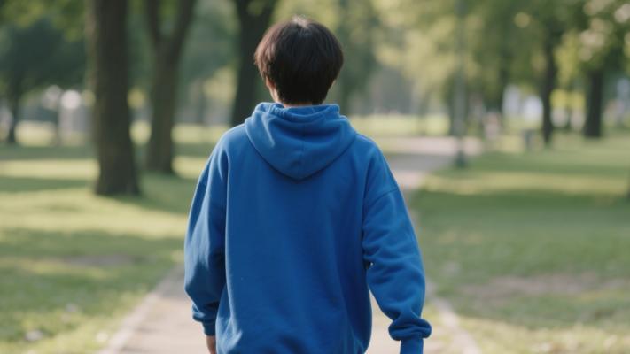 蓝色套头衫插图人物公园穿行素材文案