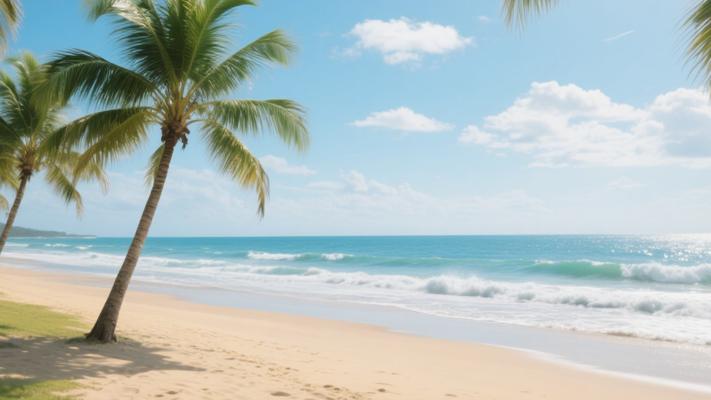 美丽棕榈树在风中飘扬海滩旅行素材