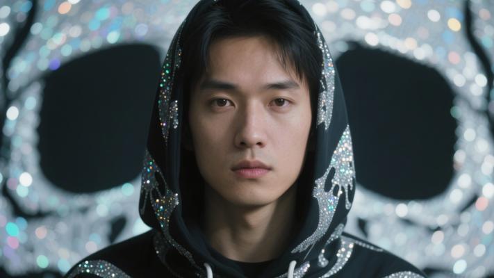 人物肖像与闪亮骷髅连帽衫背景素材