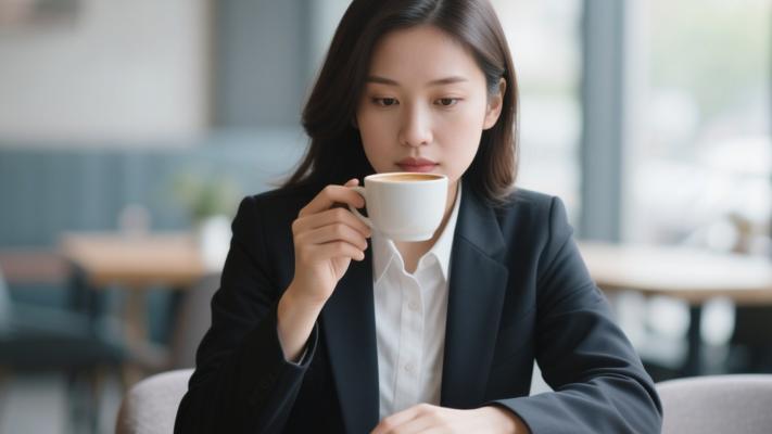 女商人咖啡馆休憩饮咖啡特写高清素材文案