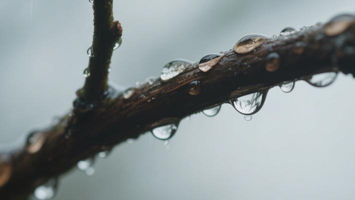 树枝雨滴晶莹剔透特写高清素材镜头文案