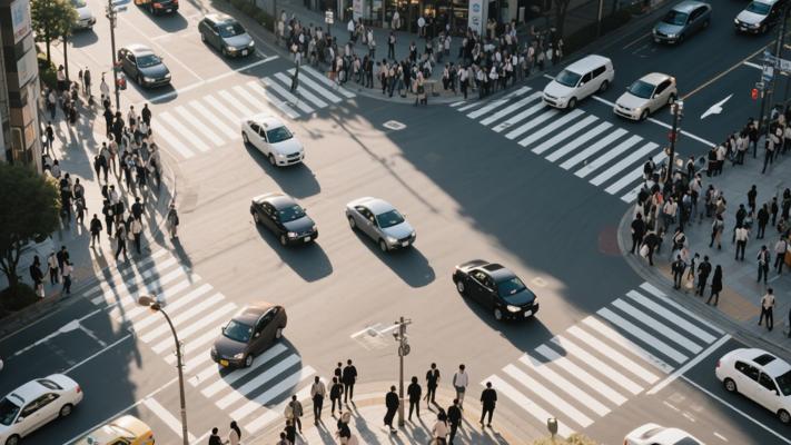 日本路口俯瞰人群车流穿梭高清素材