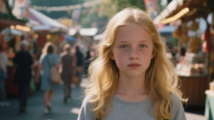 金发女孩节日集市散步高清素材镜头文案