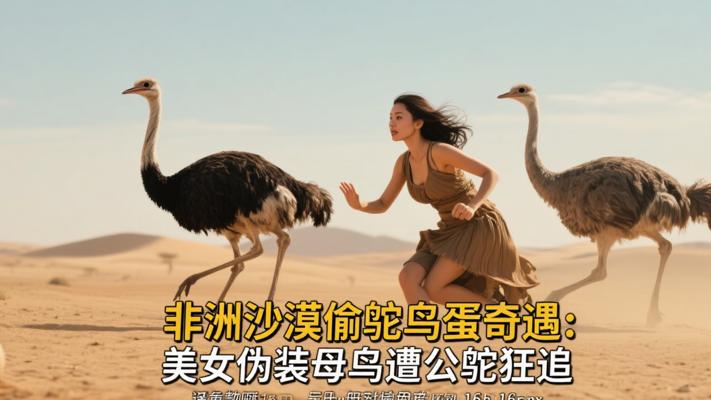 非洲沙漠偷鸵鸟蛋奇遇：美女伪装母鸟遭公鸵狂追