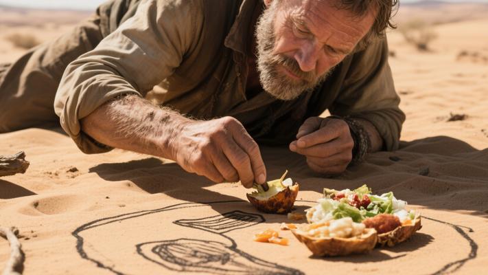 《单挑荒野：德爷沙漠求生神操作 想吃啥画啥变美食》