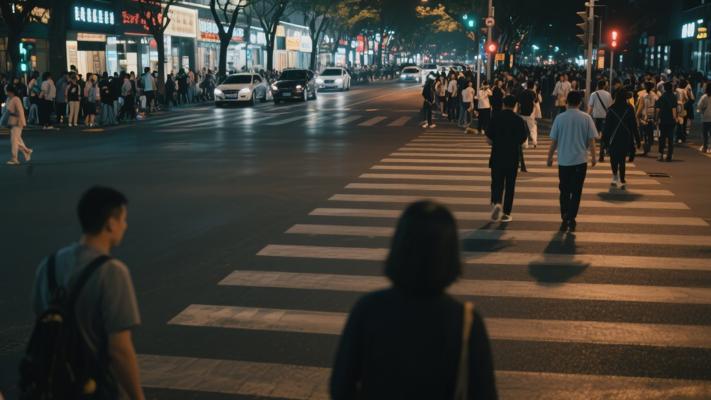 北京市夜间繁忙人行横道高清素材镜头文案