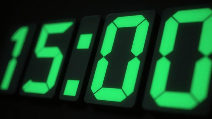 黑色背景绿色数字15开始倒计时素材