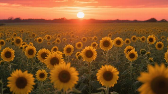 AI生成向日葵田沐浴落日余晖高清素材