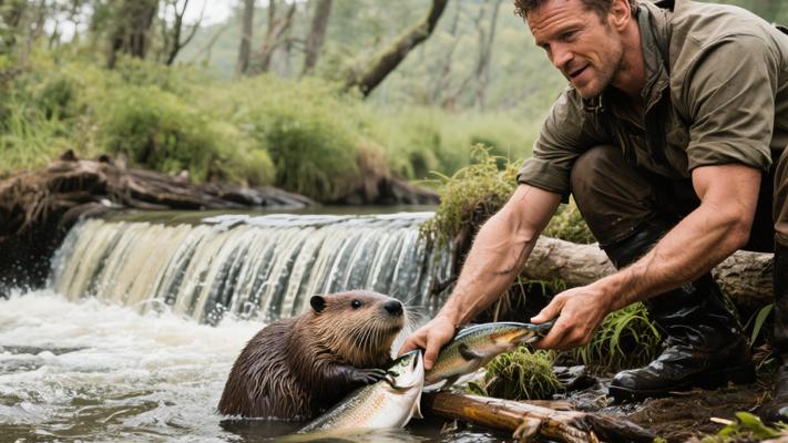 贝爷受河狸启发建水坝打鱼荒野求生的故事