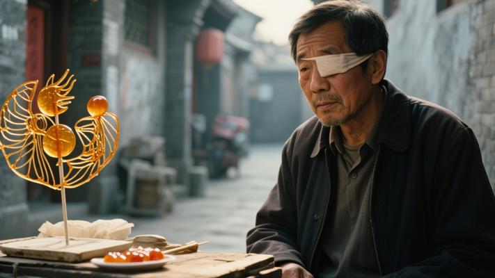 胡同深处的糖画摊：盲眼父亲的无声守护