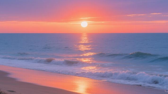 落日余晖下宁静海滩高清视频素材镜头文案