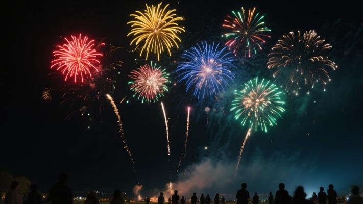 漆黑夜晚五彩烟火绽放高清镜头文案