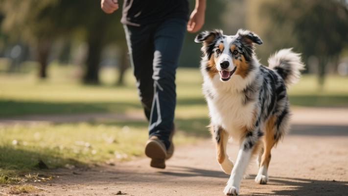 澳大利亚牧羊犬公园随主奔跑高清素材镜头文案