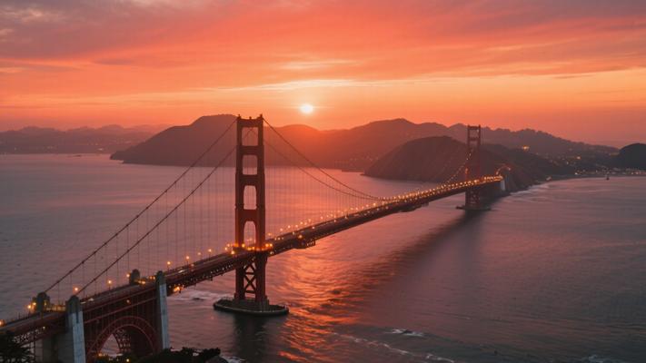 日落时分金门大桥航拍高清素材