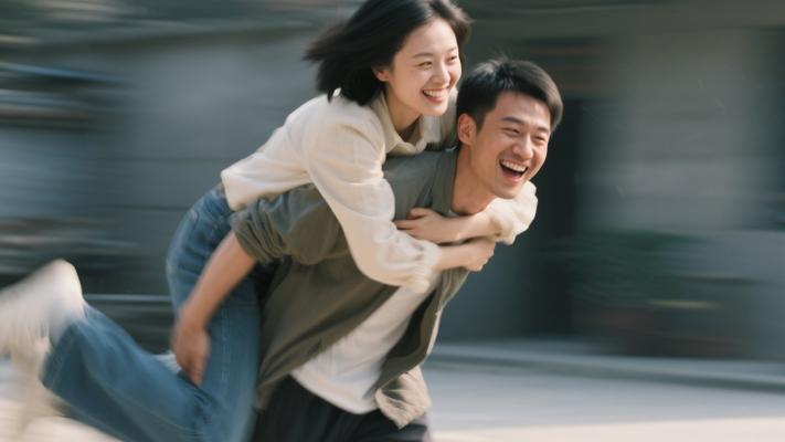 高清搞笑男人背女人旋转慢镜头视频素材