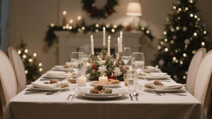 优雅餐桌圣诞晚餐场景高清素材镜头文案