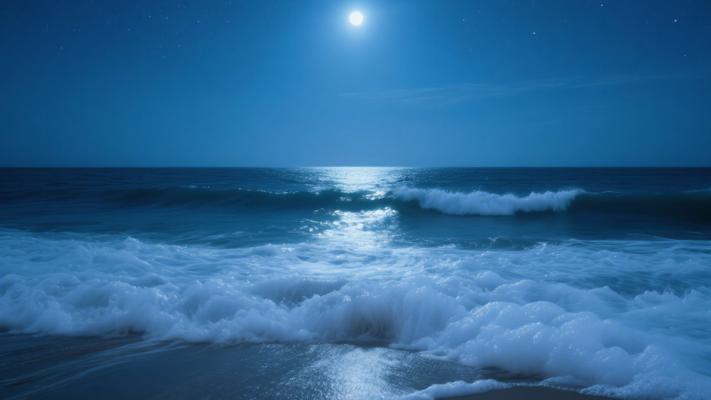 夜晚泡沫状海浪静止镜头海滩素材