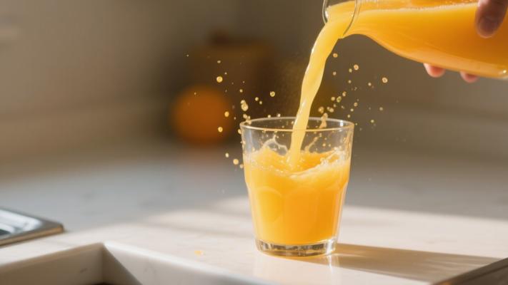 玻璃杯橙汁倒入过程高清视觉素材