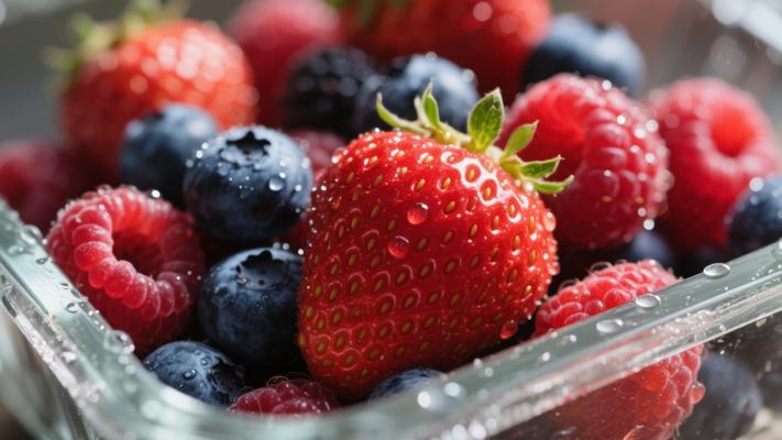 容器中多样浆果特写高清素材镜头