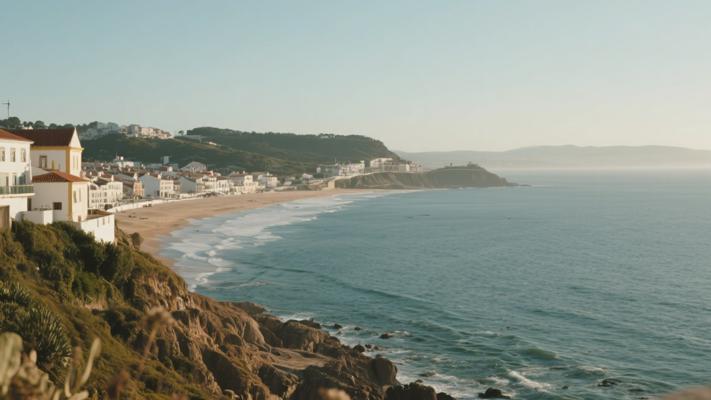 超长镜头葡萄牙海边小镇风景背景素材